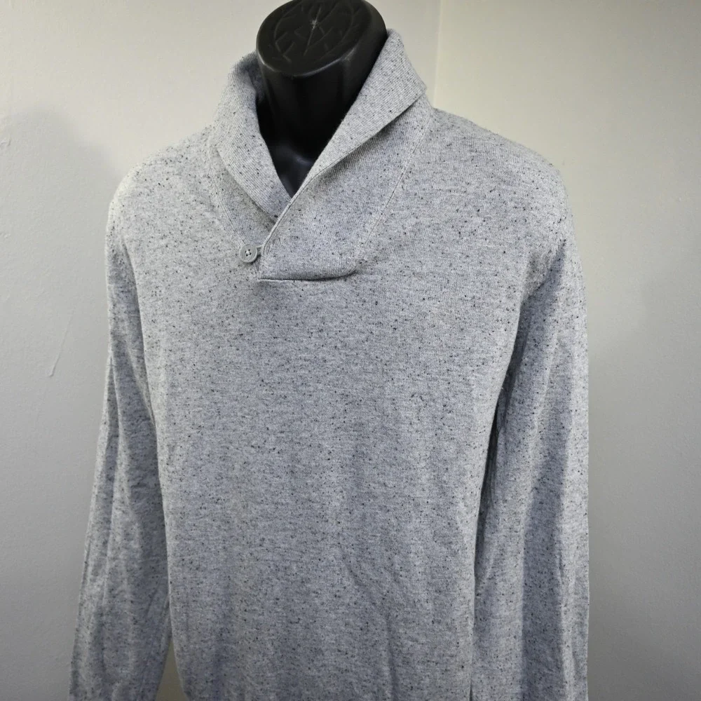 Banana Republic‎ Shawl Neck Sweater Mens Large Gray Cotton Wool Long Sleeve